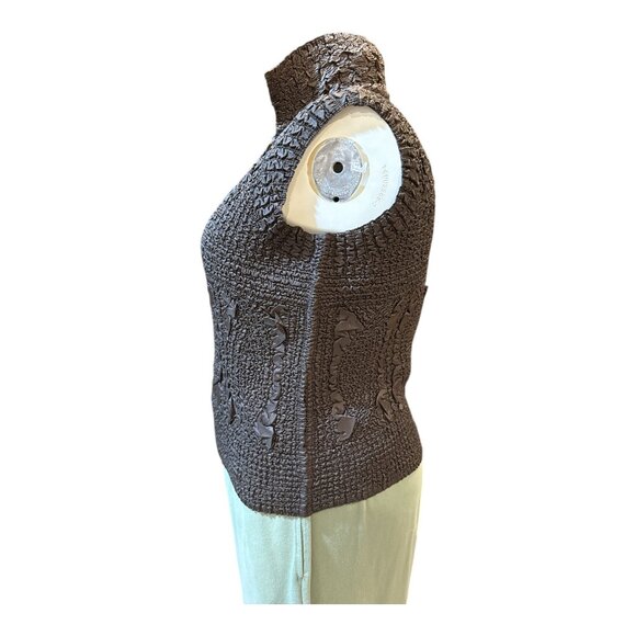 Jerry T Size 1X Brown Stretchy Crinkly Sparkly Zip 2-Pocket Women's Vest - Picture 4 of 9